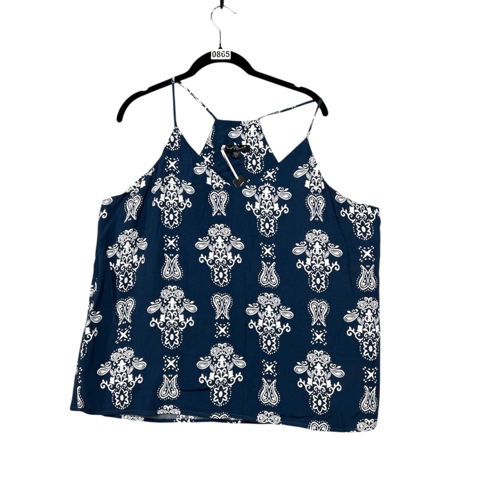New Velvet Heart Tank Top Sz L Blue Floral/Geometric Print Classic Business